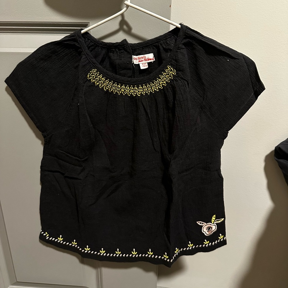 Du Pareil au Même Black Embroidered Short Sleeve Top for Girls - Size: 6 years